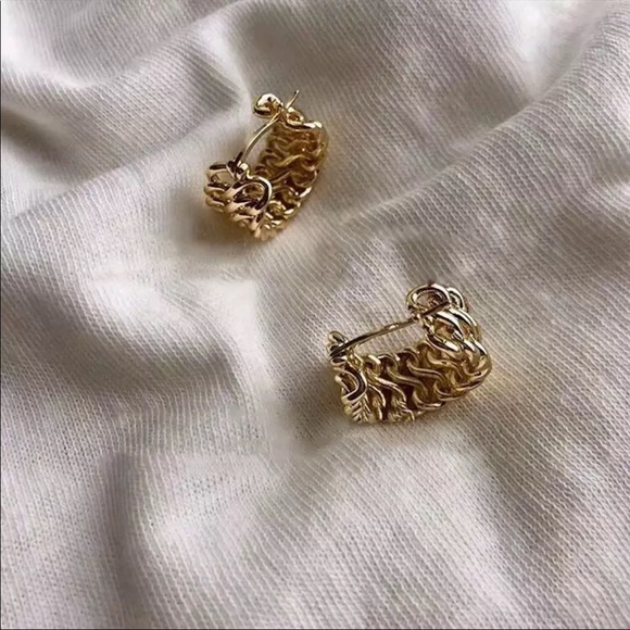 NEW 14k Gold Plated Twisted Braid Hoop Earrings - Picture 5 of 8